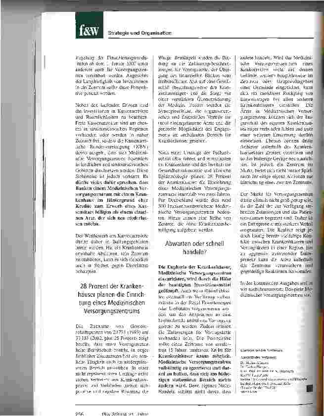 Vorschauseite 3: Für welche Krankenhäuser lohnen sich Medizinische Versorgungszentren?