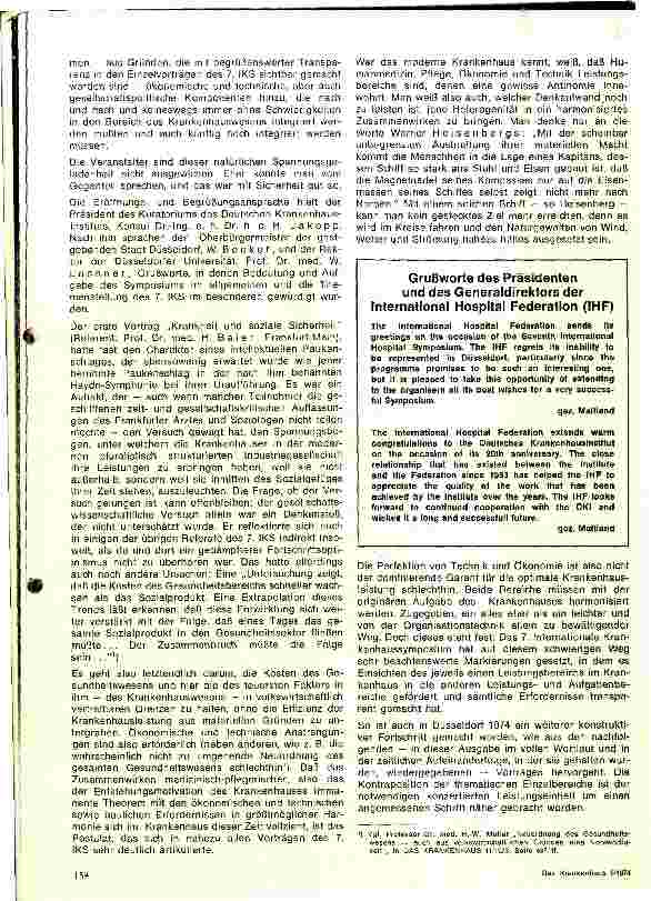 Vorschauseite 2: Bericht über das 7. Internationale Krankenhaussymposium 1974