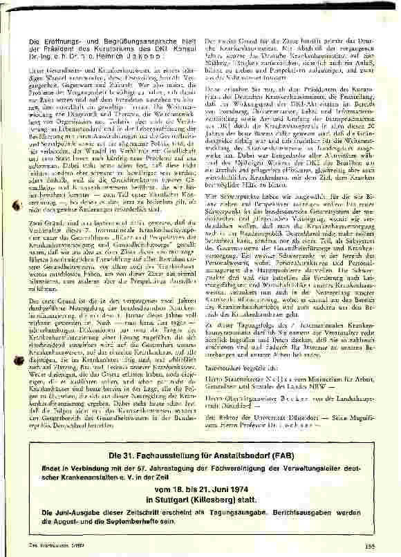 Vorschauseite 3: Bericht über das 7. Internationale Krankenhaussymposium 1974