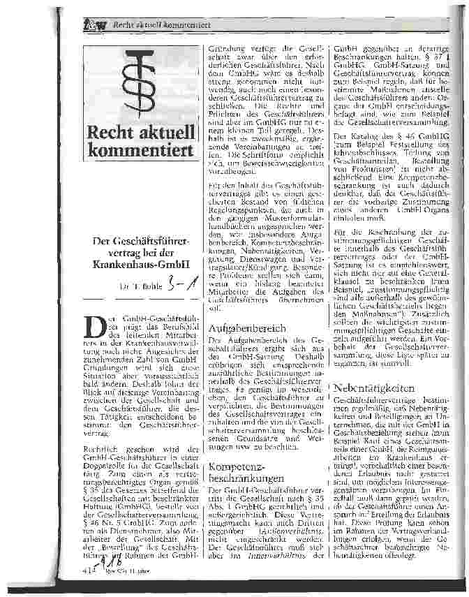 Vorschauseite 1: Der Geschäftsführervertrag bei der Krankenhaus-GmbH