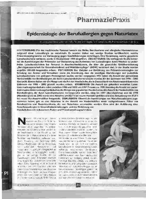 Vorschauseite 1: Epidemiologie der Berufsallergien gegen Naturlatex