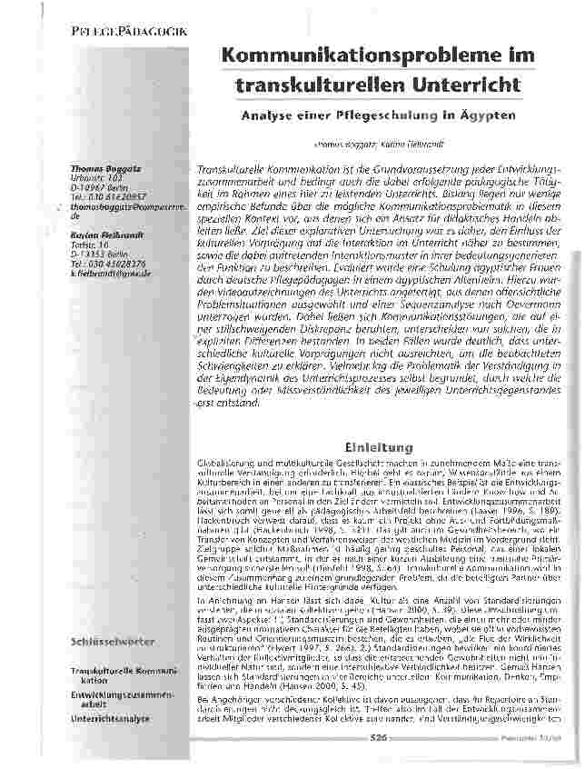 Vorschauseite 1: Kommunikationsprobleme im transkulturellen Unterricht Analyse einer Pflegeschulung in Ägypten