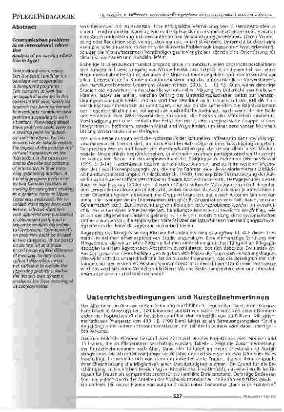 Vorschauseite 2: Kommunikationsprobleme im transkulturellen Unterricht Analyse einer Pflegeschulung in Ägypten