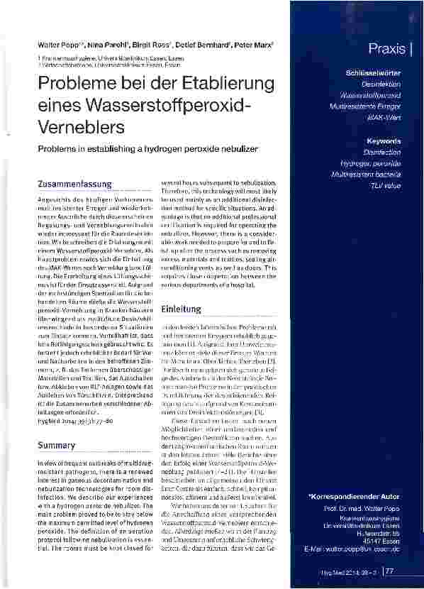 Vorschauseite 1: Probleme bei der Etablierung eines Wasserstoffperoxid-Verneblers
