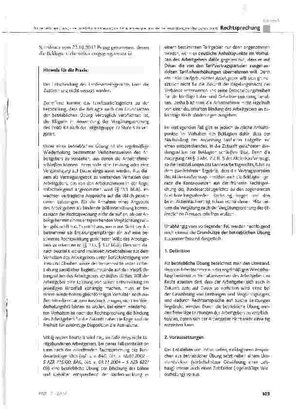 Vorschauseite 6: Zur betrieblichen Übung - hier: wiederholte Anpassung von Gehältern entsprechend der Tarifentwicklung im öffentlichen Dienst