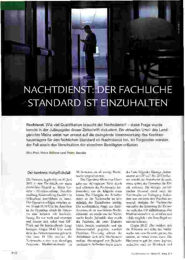 Vorschauseite 1: Nachtdienst: Der fachliche Standard ist einzuhalten