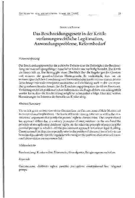 Vorschauseite 1: Das Beschneidungsgesetz in der Kritik: verfassungsrechtliche Legitimation, Anwendungsprobleme; Reformbedarf