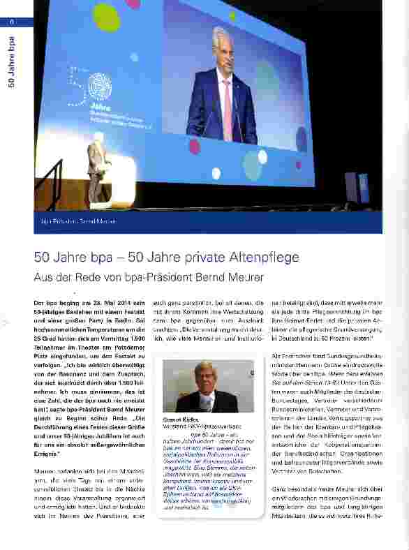 Vorschauseite 1: 50 Jahre bpa - 50 Jahre private Altenpflege Aus der Rede von bpa-Präsident Bernd Meurer