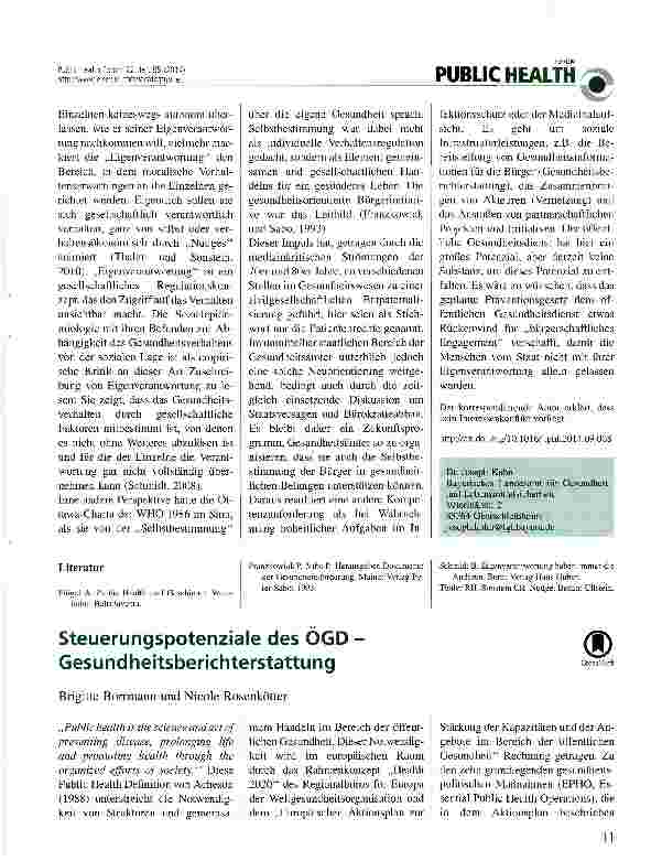 Vorschauseite 1: Steuerungspotenziale des ÖGD Gesundheitsberichterstattung