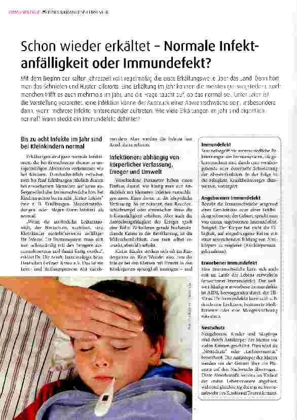 Vorschauseite 1: Schon wieder erkältet - Normale Infektanfälligkeit oder Immundefekt?