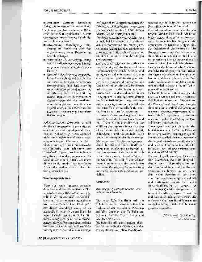 Vorschauseite 2: Zum Thema Verordnung medizinischer Rehabilitationsleistungen durch KassenärzteNeue Reha-Richtlinie seit 01.04.04 in Kraft getreten