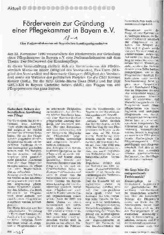 Vorschauseite 1: Förderverein zur Gründung einer Pflegekammer in Bayern e. V. Eine Podiumsdiskussion mit bayerischen Landtagsabgeordneten
