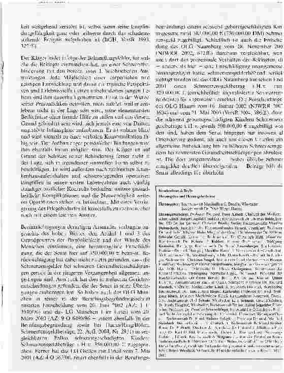 Vorschauseite 4: Zur Nachprüfbarkeit von Ermessensentscheidungen durch das Berufungsgericht - Gesamtschmerzensgeld für geistig und körperlich schwerstbehindertes Kind (350.000 EUR)