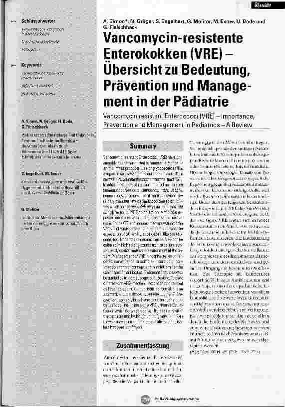 Vorschauseite 1: Vancomycin-resistente Enterokokken (VRE) - Übersicht zu Bedeutung, Prävention und Management in der Pädiatrie