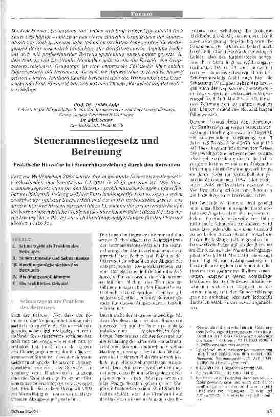 Vorschauseite 1: Steueramnestiegesetz und BetreuungPraktische Hinweise bei Steuerhinterziehung durch den Betreuten
