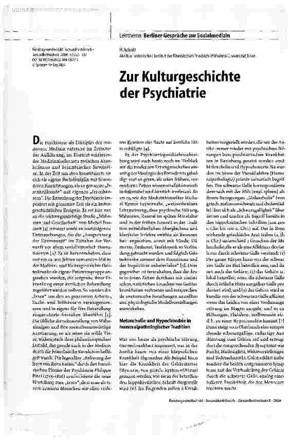 Vorschauseite 1: Zur Kulturgeschichte der Psychiatrie