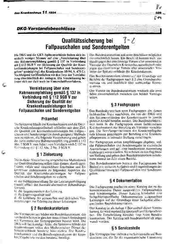 Vorschauseite 1: Qualitätssicherung bei Fallpauschalen und Sonderentgelten Vereinbarung über eine Rahmenempfehlung gemäß § 137 in Verbindung mit § 112 SGB V zur Sicherung der Qualität der Krankenh…