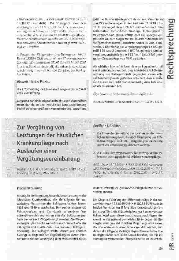 Vorschauseite 1: Zur Vergütung von Leistungen der häuslichen Krankenpflege nach Auslaufen einer Vergütungsvereinbarung