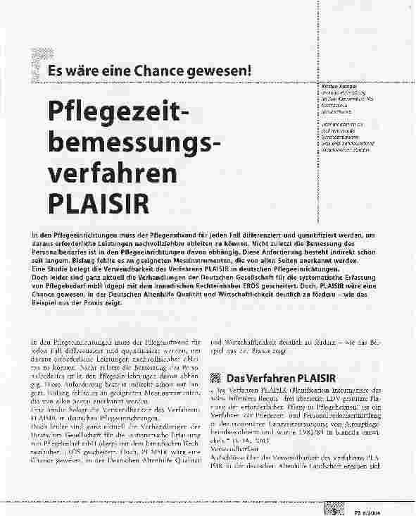 Vorschauseite 1: Pflegezeitbemessungsverfahren PLAISIREs wäre eine Chance gewesen!