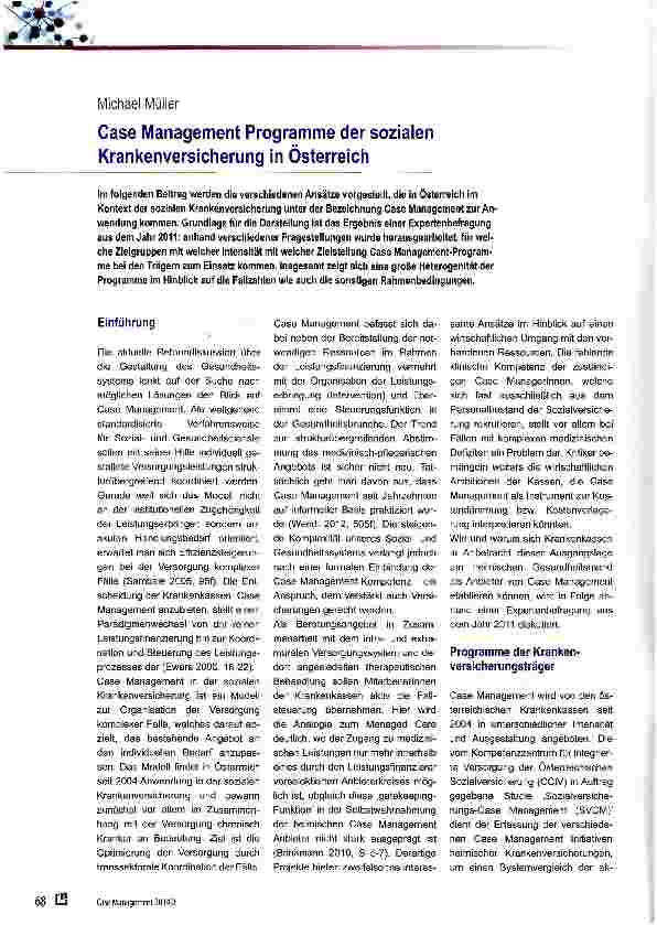 Vorschauseite 1: Case Management Programme der sozialen Krankenversicherung in Österreich
