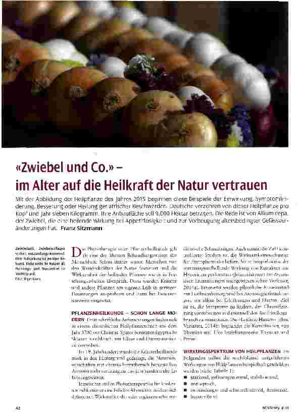 Vorschauseite 1: «Zwiebel und Co. »- im Alter auf die Heilkraft der Natur vertrauen