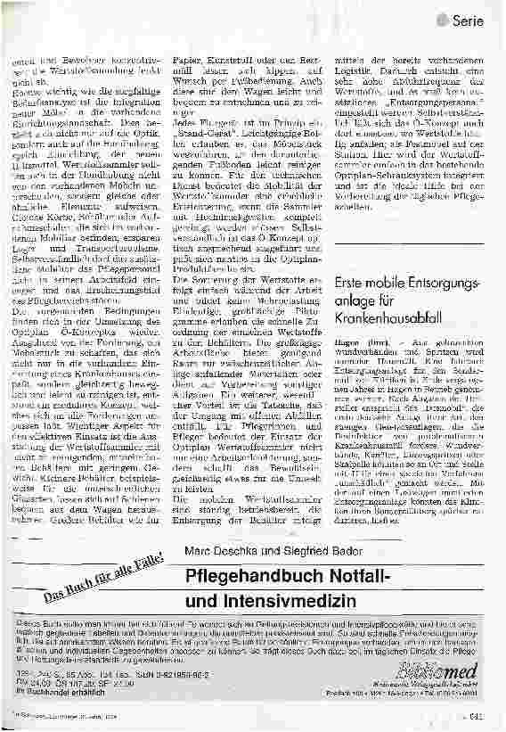 Vorschauseite 2: Entsorgung im Krankenhaus Auf dem Weg zur ökologischen Station durch integrierte Systemlösungen - Sammlung und Transport ohne zusätzlichen Arbeitsaufwand