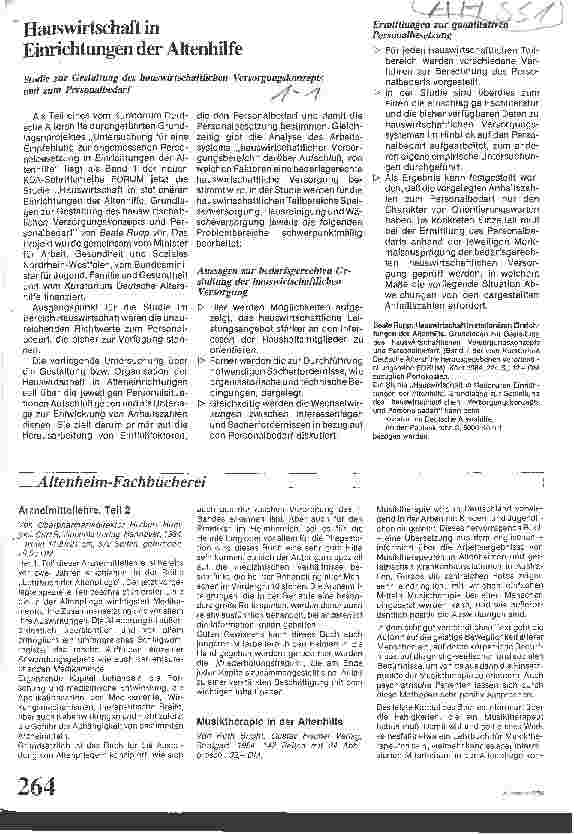Vorschauseite 1: Hauswirtschaft in Einrichtungen der Altenhilfe / Studie zur Gestaltung des hauswirtschaftl. Versorgungskonzepts u. zum Personalbedarf