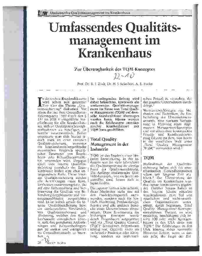 Vorschauseite 1: Umfassendes Qualitätsmanagement im Krankenhaus Zur Übertragbarkeit des TQM-Konzeptes (TotalQualityManagement)