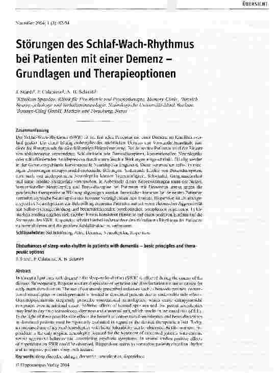 Vorschauseite 1: Störungen des Schlaf-Wach-Rhythmus bei Patienten mit einer Demenz -Grundlagen und Therapieoptionen