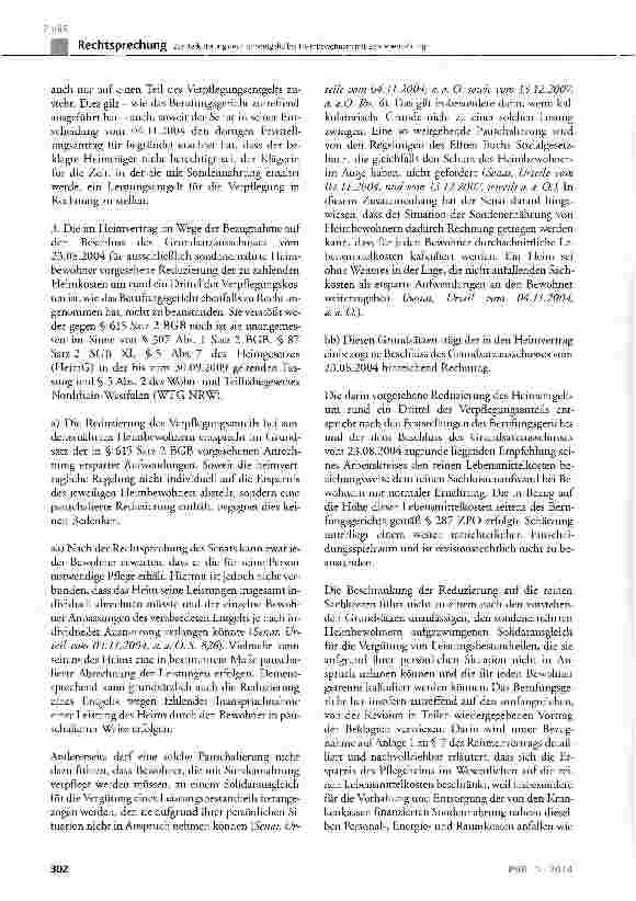 Vorschauseite 5: Zur Reduzierung des Heimentgelts bei Heimbewohnern mit Sondenernährung BGB § 615 Satz 2; SGB XI § 85, § 86, § 87; HeimG § 5 Abs. 7 a. F. ; WTG NRW § 5 Abs. 2