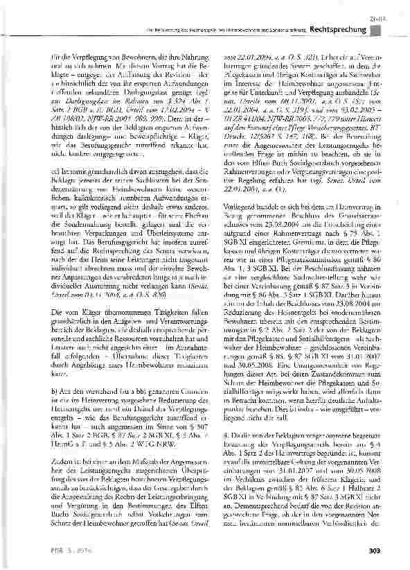 Vorschauseite 6: Zur Reduzierung des Heimentgelts bei Heimbewohnern mit Sondenernährung BGB § 615 Satz 2; SGB XI § 85, § 86, § 87; HeimG § 5 Abs. 7 a. F. ; WTG NRW § 5 Abs. 2
