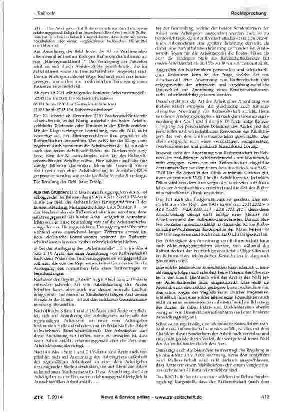 Vorschauseite 2: Rufbereitschaft eines Klinikarztes - Telefonische Konsultationen TV Ärzte RKA § 6 Abs. 4 Satz 2 (= § 45 Abs. 8 Satz 1 TVöD-BT-K, § 10 Abs. 8 Satz 3 TV-Ärzte/VKA)