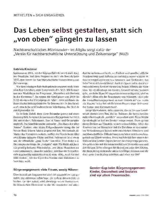 Vorschauseite 1: Das Leben selbst gestalten, statt sich „von oben gängeln zu lassen