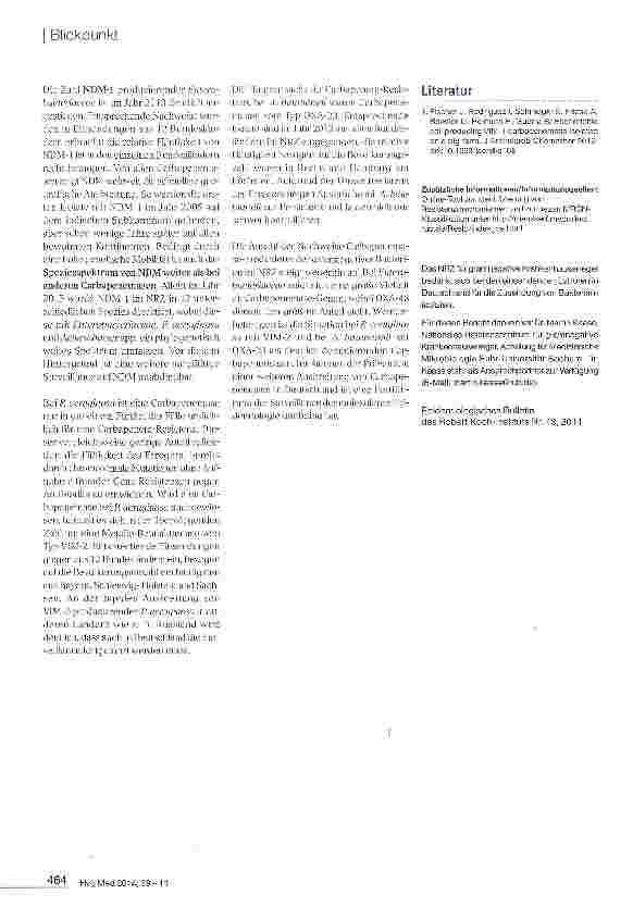 Vorschauseite 5: Bericht des Nationalen Referenzzentrums für gramnegative Krankenhauserreger