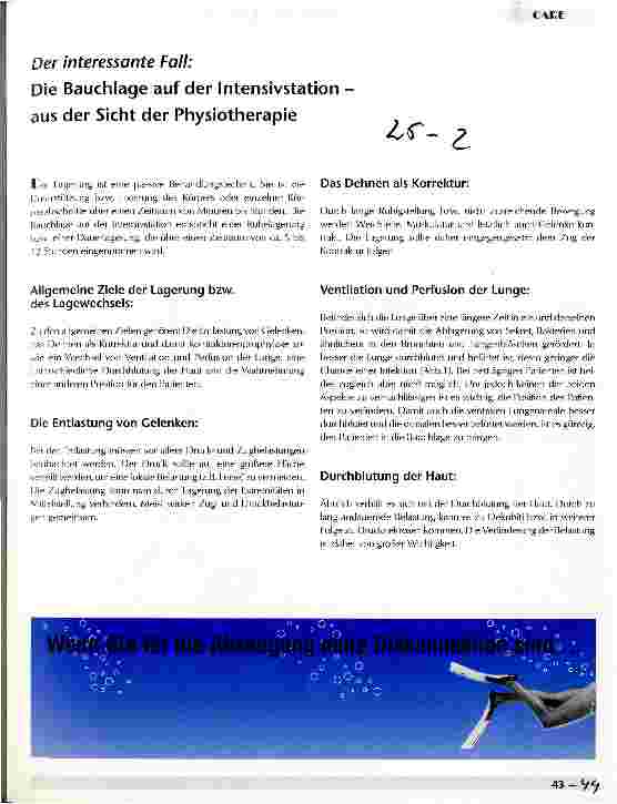 Vorschauseite 1: Der interessante Fall: Die Bauchlage auf der Intensivstation - aus der Sicht der Physiotherapie