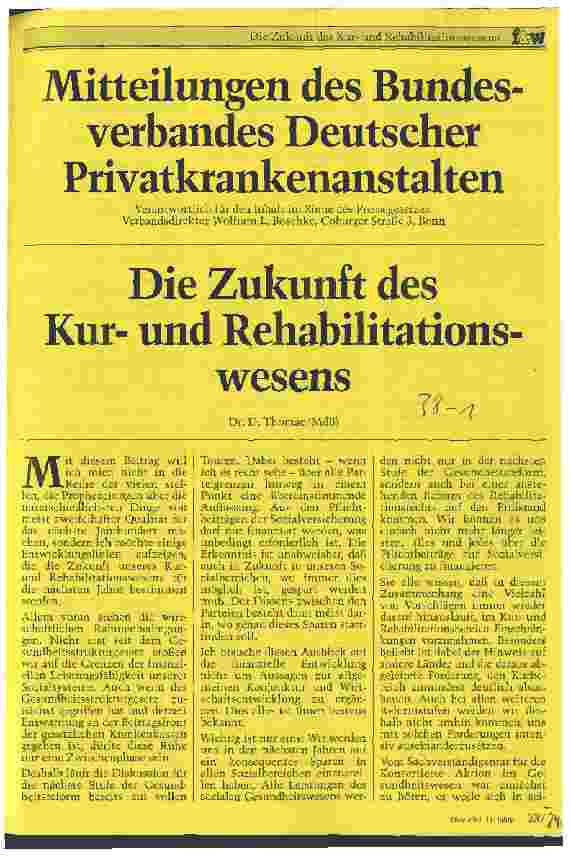 Vorschauseite 1: Die Zukunft des Kurund Rehabilitationswesens Mitteilungen des Bundesverbandes Dt. Privatkrankenanstalten