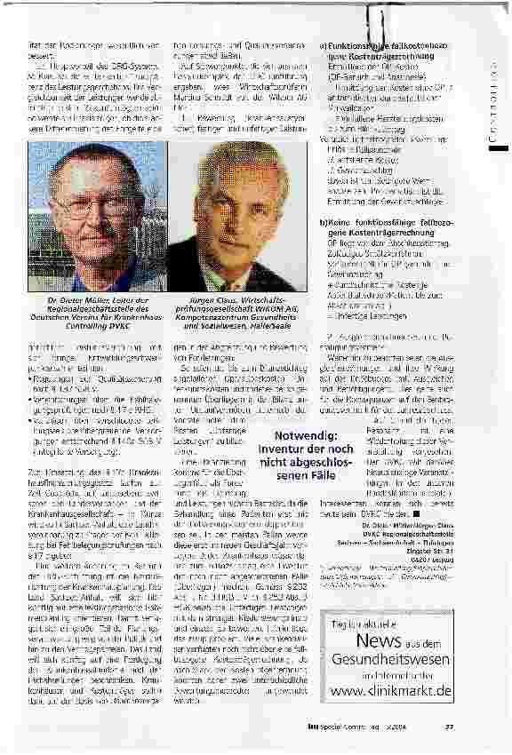 Vorschauseite 2: KliniK-MDK: Konkrete VereinbarungenErste Erfahrungen mit MDK-Prüfungen in Optionshäusern