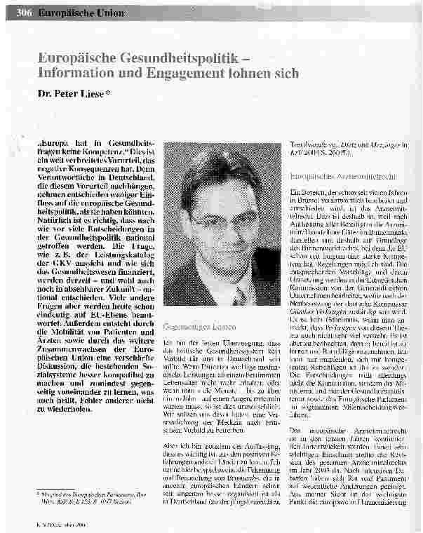 Vorschauseite 1: Europäische Gesundheitspolitik -Information und Engagement lohnen sich