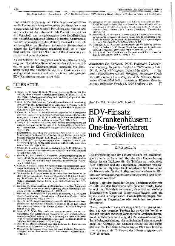 Vorschauseite 1: EDV - Einsatz in Krankenhäusern Online-Verfahren und Großkliniken 2. Fortsetzung