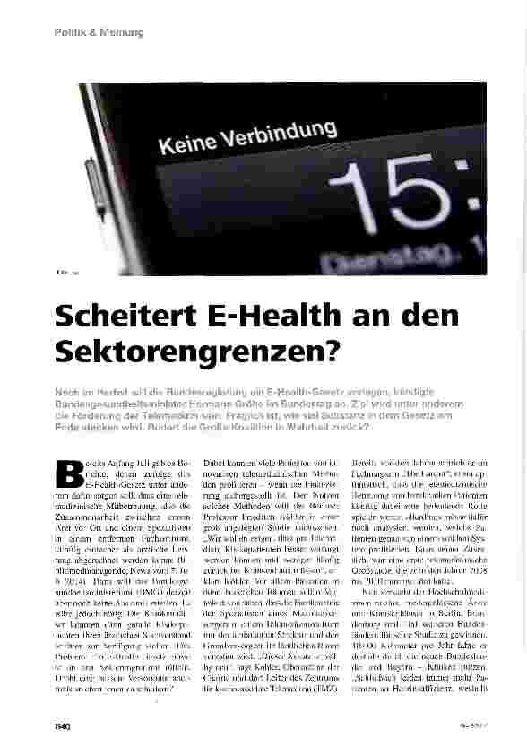 Vorschauseite 1: Scheitert E-Health an den Sektorengrenzen?