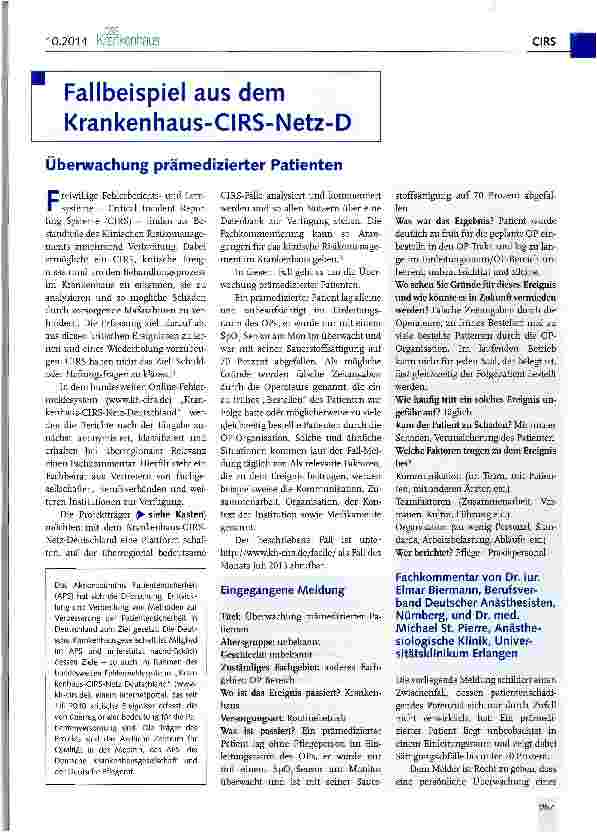 Vorschauseite 1: Fallbeispiel aus dem Krankenhaus-CIRS-Netz-D