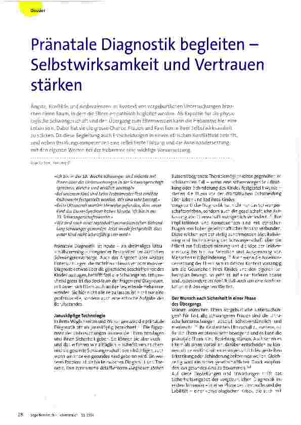 Vorschauseite 1: Pränatale Diagnostik begleiten -Selbstwirksamkeit und Vertrauen stärken