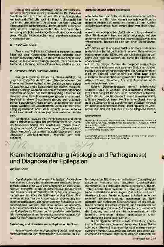 Vorschauseite 1: Krankheitsentstehung (Ätiologie und Pathogenese) und Diagnose der Epilepsien