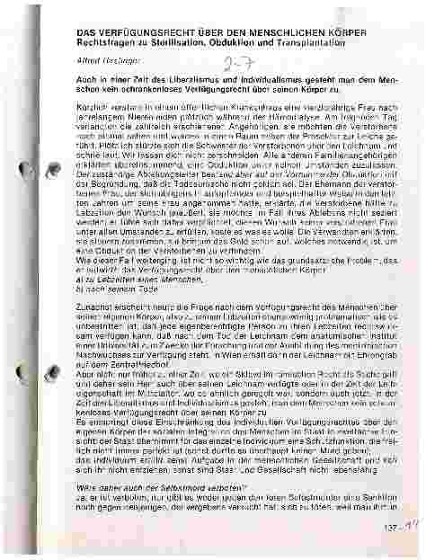Vorschauseite 1: Das Verfügungsrecht über den Menschlichen Körper Rechtsfragen zur Sterilisation, Obduktion und Transplantation