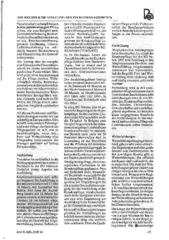 Vorschauseite 2: Aus-, Fortund Weiterbildung in der Pflege im europäischen Vergleich Die rechtliche Stellung des Pflegemanagements