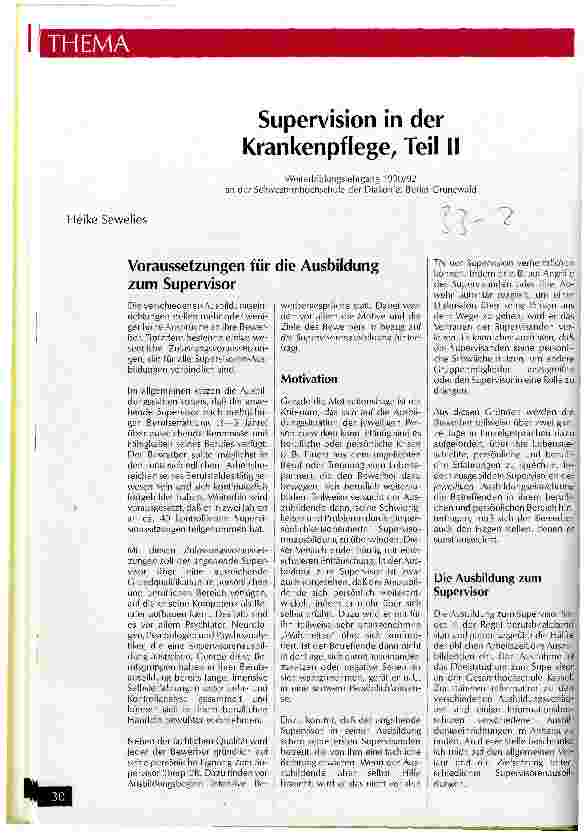 Vorschauseite 1: Supervision in der Krankenpflege, Teil 2 Weiterbildungslehrgang 90/ 92 an der Schwesternhochschule d.Diakonie, Berlin-Grunewald
