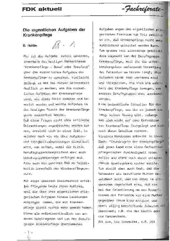 Vorschauseite 1: Die eigentlichen Aufgaben der Krankenpflege