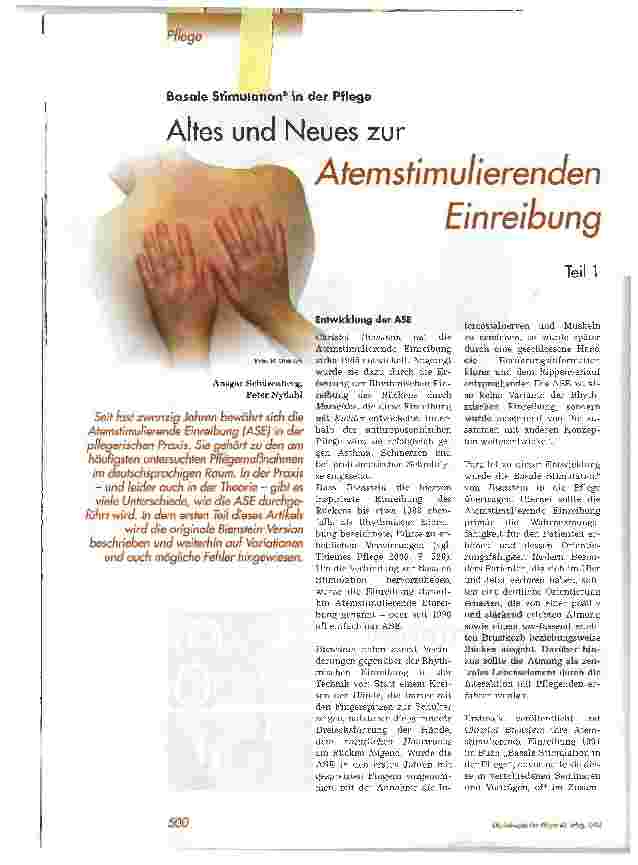 Vorschauseite 1: Altes und Neues zur Atemstimulierenden EinreibungBasale Stimulation® in der Pflege, Teil 1