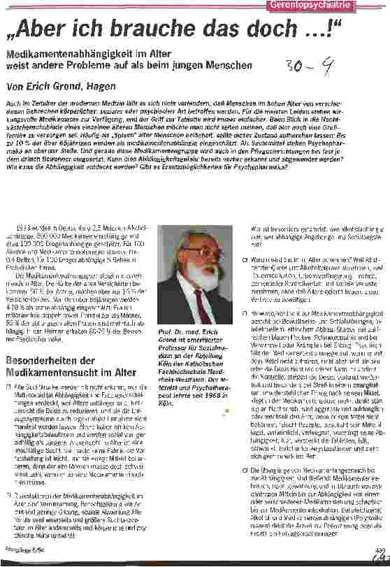 Vorschauseite 1: Aber ich brauche das doch ...! Medikamentenabhängigkeit im Alter weist andere Probleme auf als beim jungen Menschen
