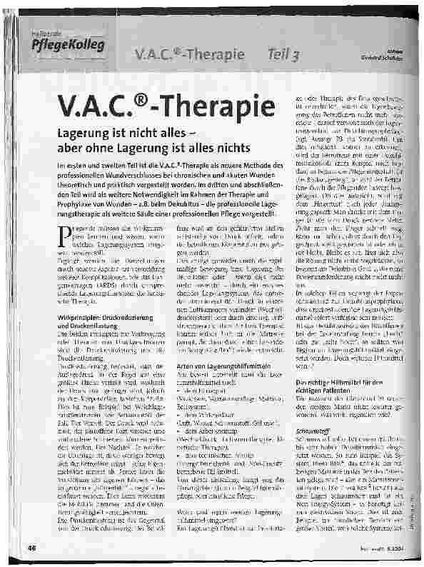 Vorschauseite 1: V. A. C. ®-Therapie, Teil 3Lagerung ist nicht alles - aber ohne Lagerung ist alles nichts